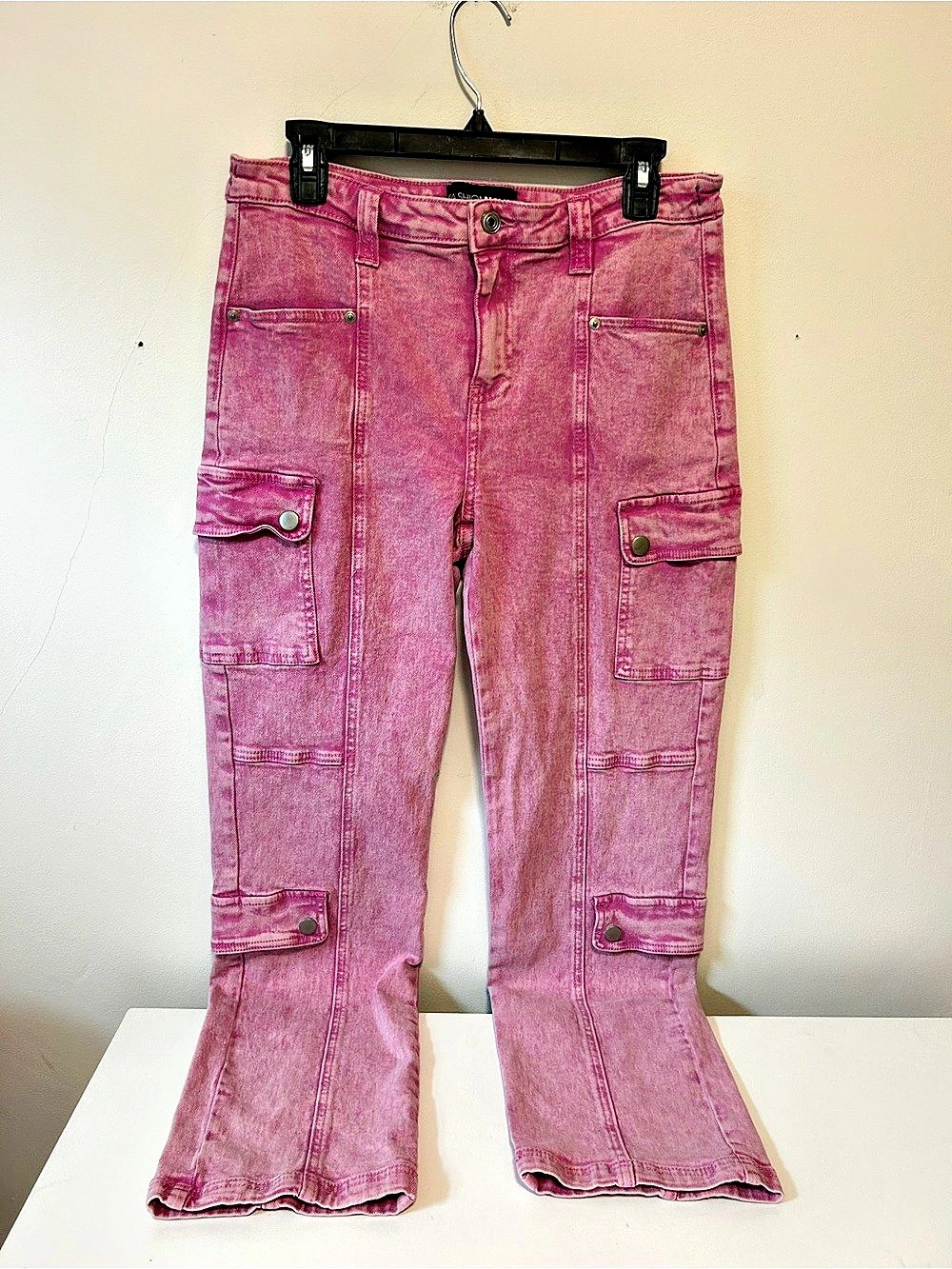 Fashion Nova Billie Low Slung Cargo Jeans Pink Bootcut